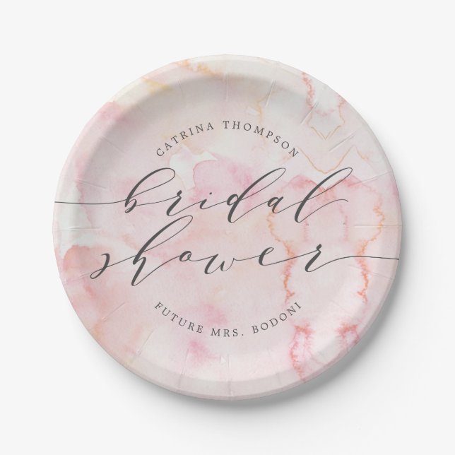 Elegant Blush Watercolor Bridal Shower Paper Paper Plates (Front)