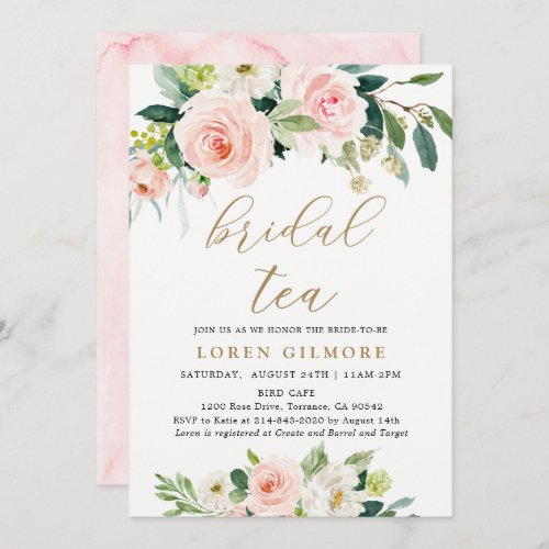 Elegant Blush Watercolor Bridal Tea Party Invitation