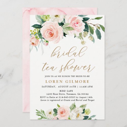 Elegant Blush Watercolor Bridal Tea Shower Invitation