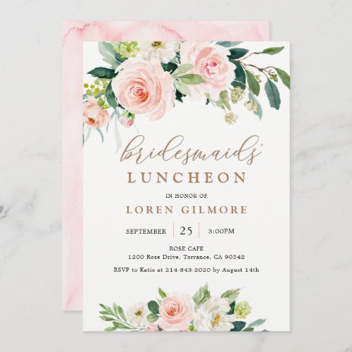 Elegant Blush Watercolor Bridesmaids Luncheon Inv Invitation