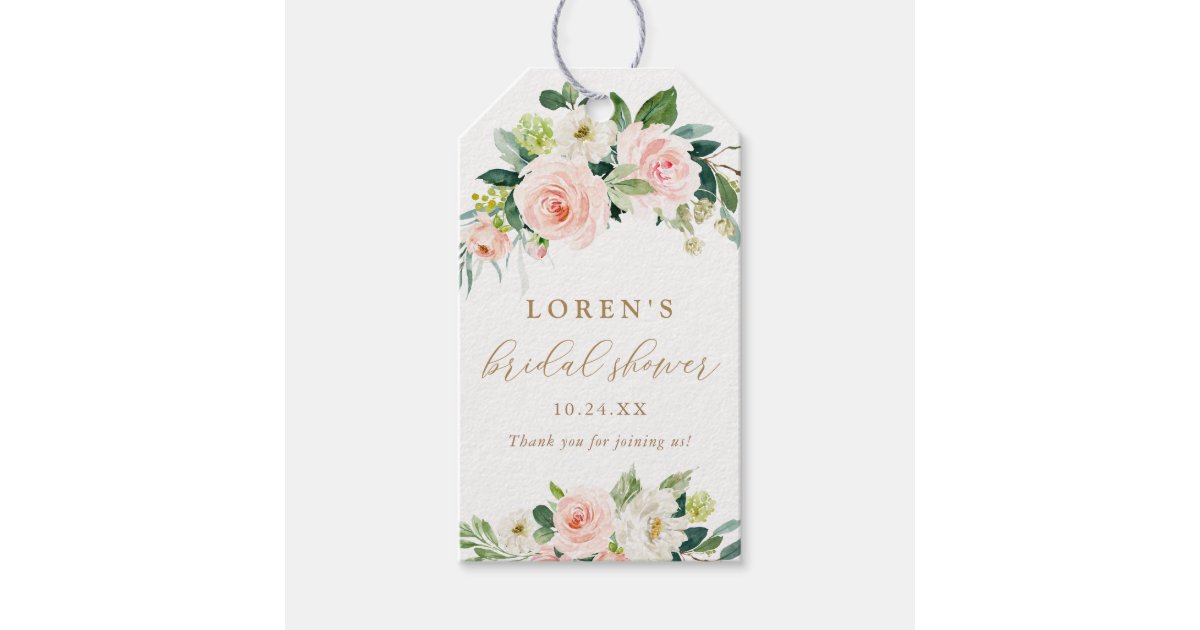Elegant Blush Watercolor Floral Bridal Shower Gift Tags | Zazzle