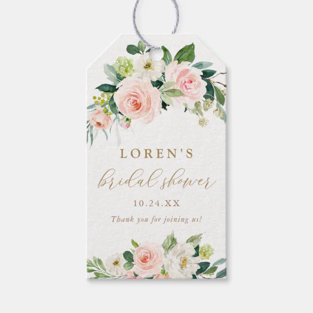 Elegant Blush Watercolor Floral Bridal Shower Gift Tags | Zazzle