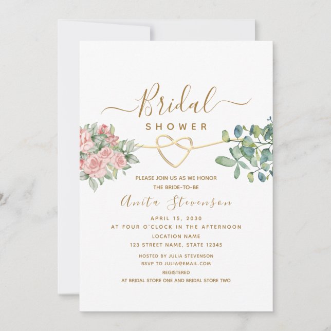 Elegant Blush Watercolor Floral Bridal Shower Invitation (Front)