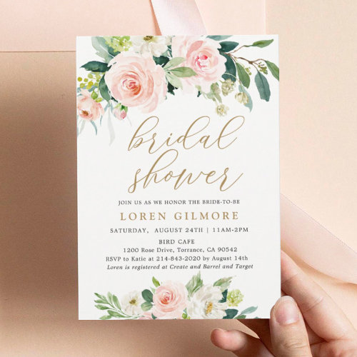 Elegant Blush Watercolor Floral Bridal Shower
