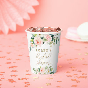 Elegant Blush Watercolor Floral Bridal Shower Paper Cups