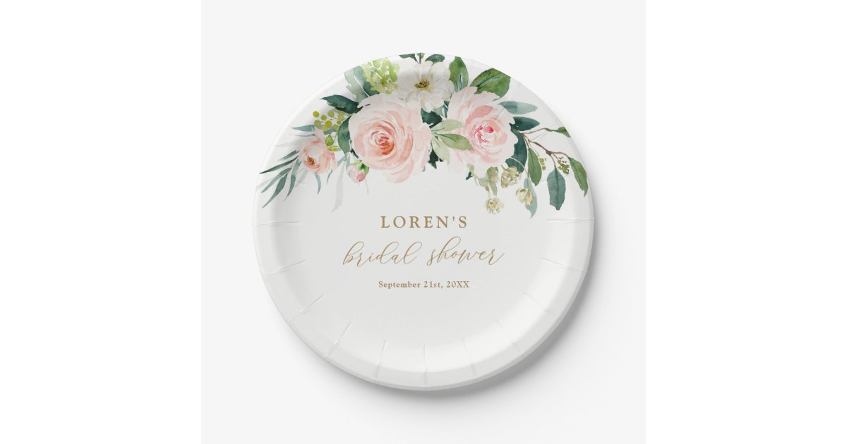 Elegant Blush Watercolor Floral Bridal Shower Paper Plates Zazzle