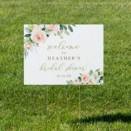 Elegant Blush Watercolor Floral Bridal Shower Yard Sign