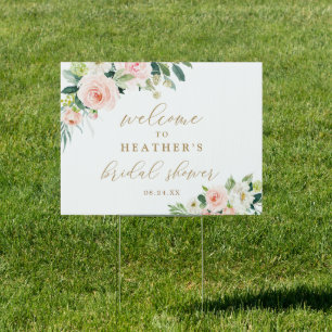 Elegant Blush Watercolor Floral Bridal Shower Yard Sign