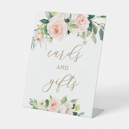 Elegant Blush Watercolor Floral Cards and Gifts Pedestal Sign