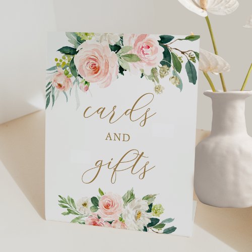 Elegant Blush Watercolor Floral Cards and Gifts Pedestal Sign