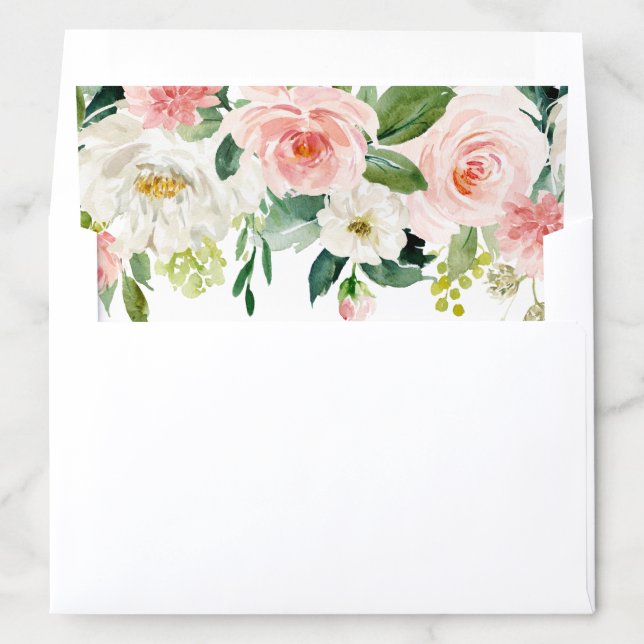 Elegant Blush Watercolor Floral Envelope Liners (In Envelope)