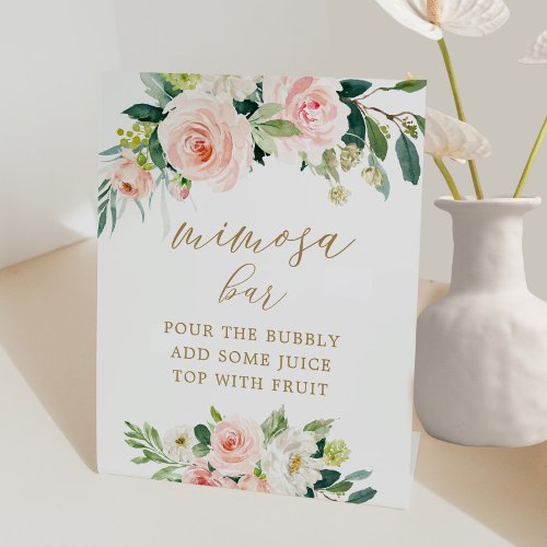 Elegant Blush Watercolor Floral Mimosa Bar Sign