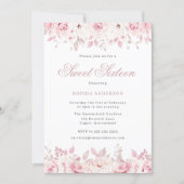 Elegant Blush Watercolor Floral Roses Sweet 16 Invitation (Front)