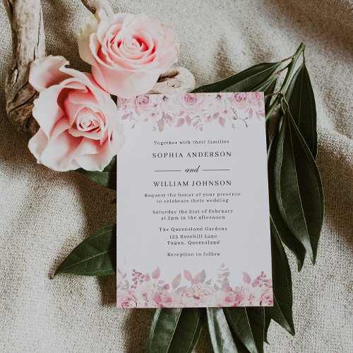 Elegant Blush Watercolor Floral Roses Wedding Invitation