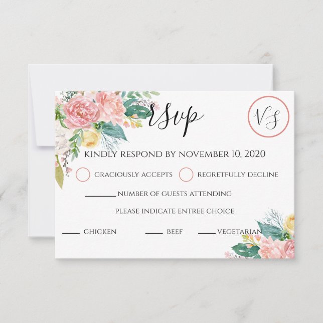 Elegant Blush Watercolor Floral RSVP Card (Front)