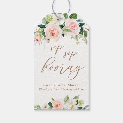 Elegant Blush Watercolor Floral Sip Sip Hooray  Gift Tags