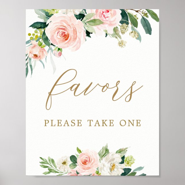 Elegant Blush Watercolor Floral Treat Favors Poster (Front)