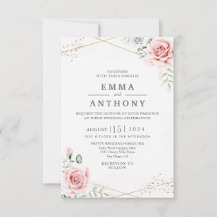 Elegant Blush Watercolor Floral Wedding Invitation