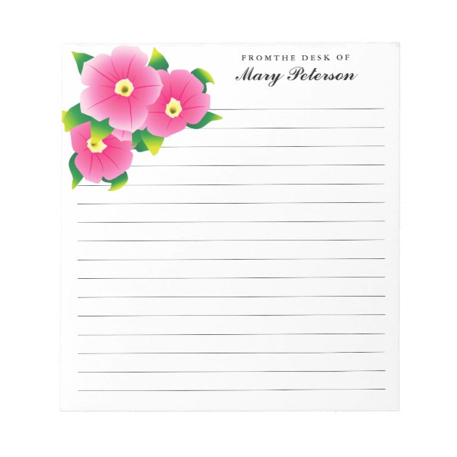 Elegant Blush Watercolor Flowers Personalized Notepad (Front)