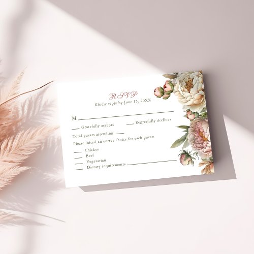 Elegant Blush Watercolor Peonies RSVP Card