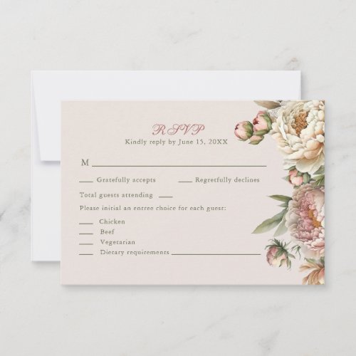 Elegant Blush Watercolor Peonies RSVP Card
