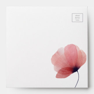 Elegant Blush Watercolor Poppy Gray White Wedding Envelope