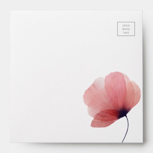 Elegant Blush Watercolor Poppy Gray White Wedding Envelope