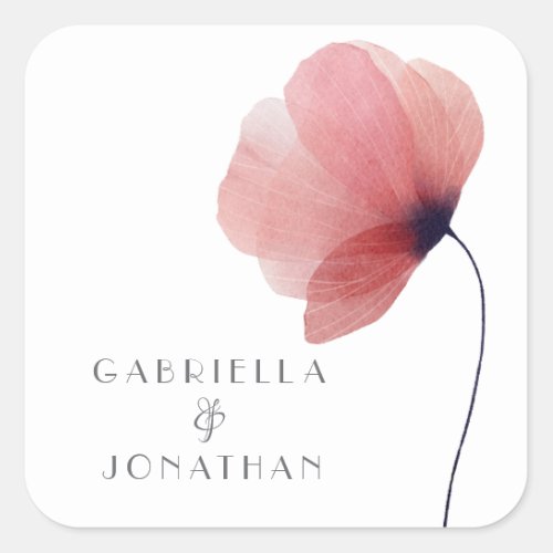 Elegant Blush Watercolor Poppy Square Sticker