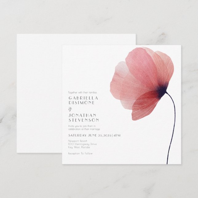 Elegant  Blush Watercolor Poppy Wedding  Invitation (Front/Back)
