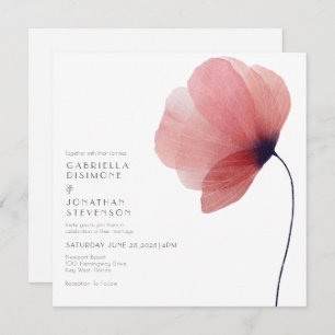 Elegant  Blush Watercolor Poppy Wedding  Invitation