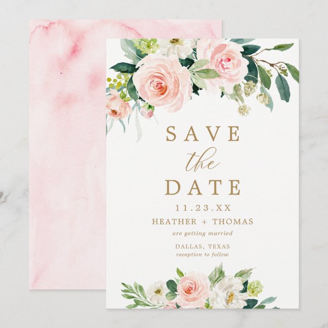 Elegant Blush Watercolor Save the Date Cards (Front/Back)