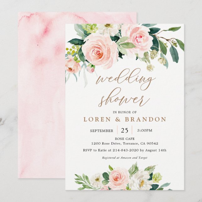 Elegant Blush Watercolor Wedding Shower Invitation (Front/Back)