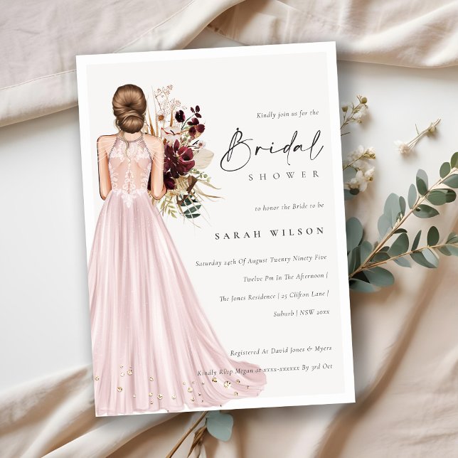 Elegant Blush Wedding Gown Bridal Shower Invite (Creator Uploaded)