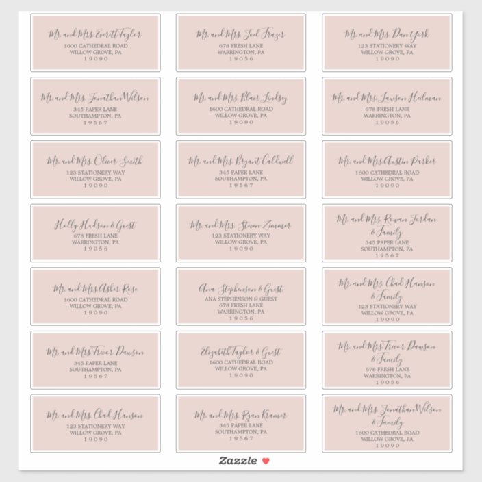 Elegant Blush Wedding Guest Address Labels | Zazzle.com