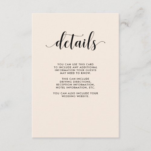 Elegant Blush Wedding Guest Details Enclosure Card