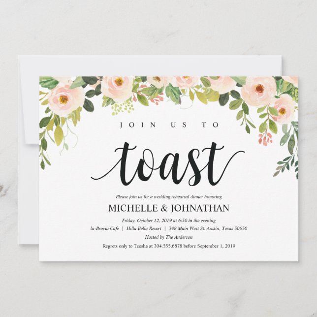 Elegant Blush Wedding Rehearsal Dinner Invites (Front)