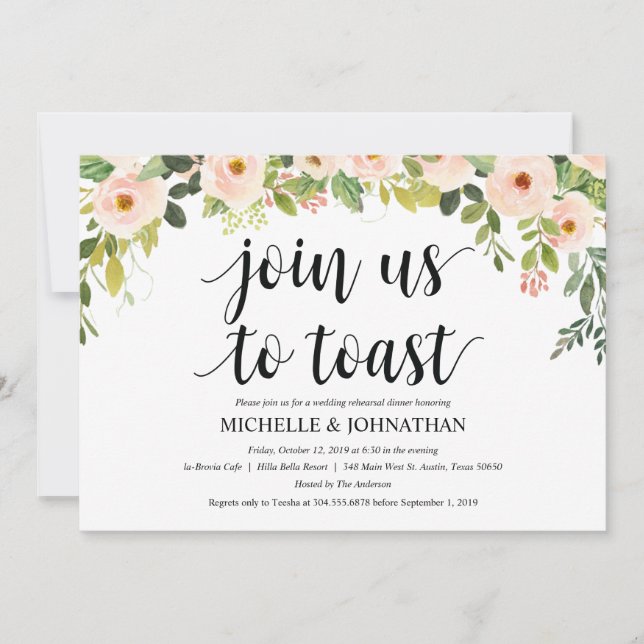 Elegant Blush Wedding Rehearsal Dinner Invites (Front)