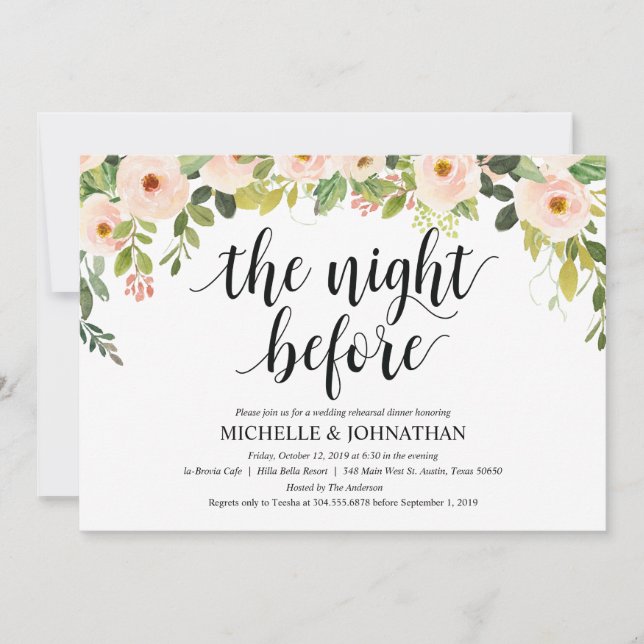 Elegant Blush Wedding Rehearsal Dinner Invites (Front)