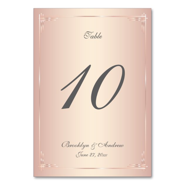 Elegant Blush Wedding Table Numbers Card