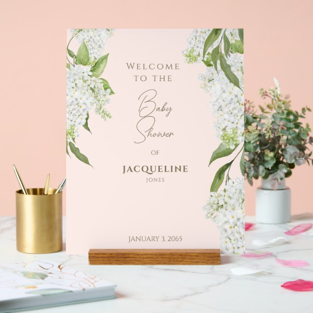 Elegant Blush White Floral Baby Shower Welcome Acrylic Sign (Wedding)