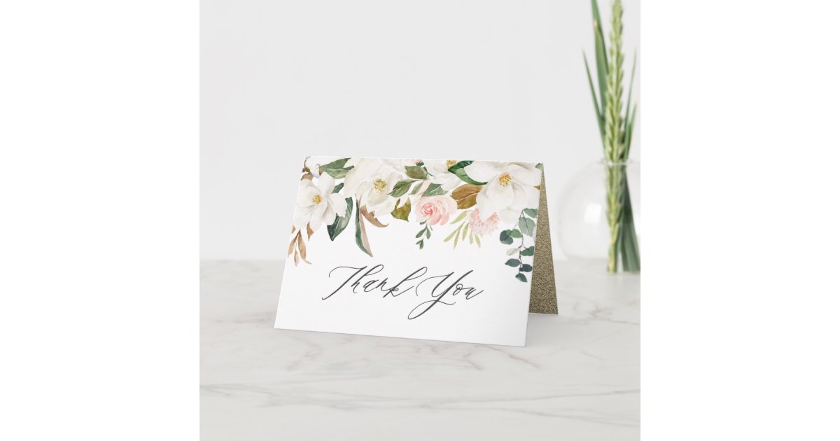 Elegant Blush & White Floral Spring Wedding Thank You Card | Zazzle