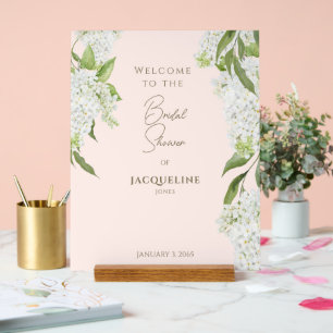 Elegant Blush White Hydrangeas Shower Welcome Acrylic Sign