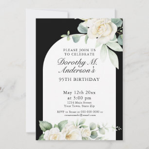 Elegant Blush White Roses 95th Birthday Party Invitation