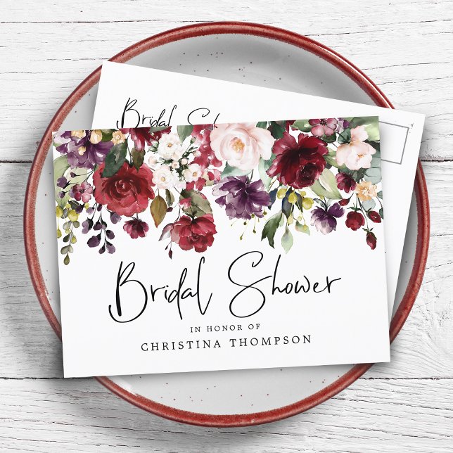 Elegant Blush Wine Floral Bridal Shower Invitation Postcard (Creator Uploaded)