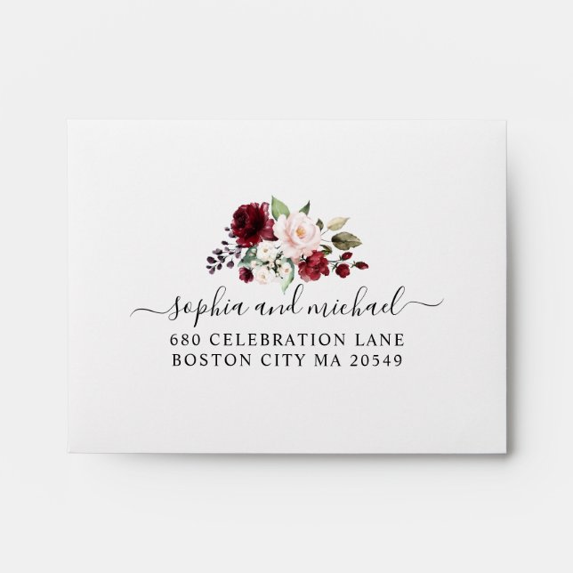 Elegant Blush Wine Floral Wedding RSVP Envelope (Front)