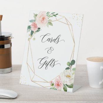 Elegant Blushing Chic Floral Cards And Gifts Table Pedestal Sign by CardHunter at Zazzle