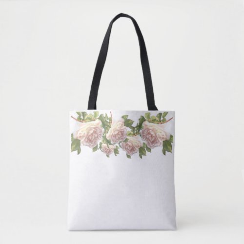 Elegant Blushing Ivory Peach pink Roses Tote Bag