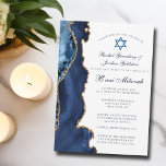 Elegant B'nai Mitzvah Navy Blue Gold Agate Party Invitation<br><div class="desc">Elegant navy blue and gold agate decorates this B'nai Mitzvah ceremony and party invitation for a Jewish family celebrating their child being called to the Torah. The two names are written in beautiful formal script under the Star of David for a joint celebration.</div>