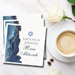 Elegant B'nai Mitzvah Navy Blue Gold Agate Party Napkins<br><div class="desc">Elegant navy blue and gold agate decorates this B'nai Mitzvah party paper napkin for a Jewish family celebrating their child being called to the Torah. The two names are written in beautiful formal script under the Star of David for a joint celebration.</div>
