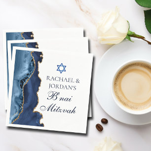 Elegant B'nai Mitzvah Navy Blue Gold Agate Party Napkins